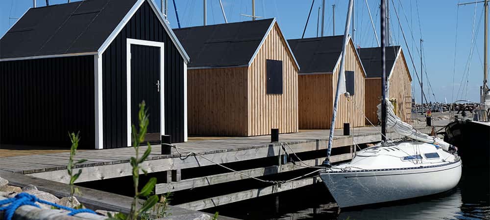 Redskabsskure på Lundeborg Havn Redskabsskure på Lundeborg Havn